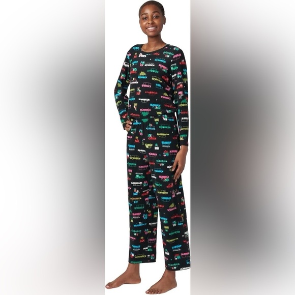 HUE Other - HUE Waffle Fleece Pajama Set XL Black Print 2-Piece Long Sleeve NWOT